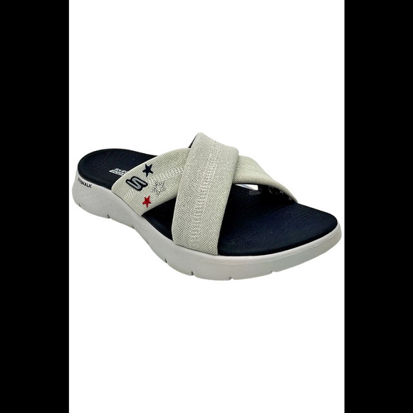 Skechers Shoes - Skechers GOWalk Flex Vegan Patriotic Slide Sandals Sparkles White - Medium